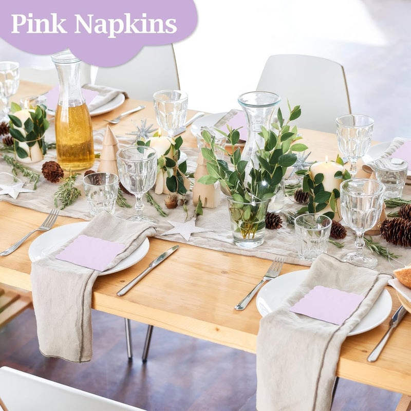 Hoiny 100 Pcs Cocktail Napkins, 2-Ply 5 x 5 Inches Disposable Scalloped Napkins, Thick Premium Dessert Napkins for Party, Wedding, Dinner, Birthday, Anniversary, Festival (Light Purple) - Image 5